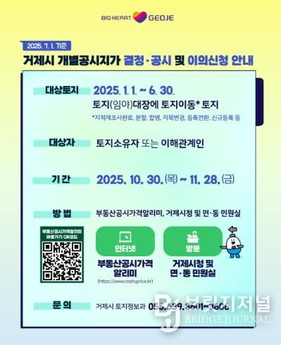 거제시, 2025년 수시분 개별공시지가 결정·공시 및 이의신청 접수