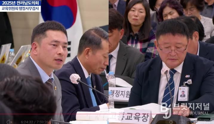 임형석 전남도의원(더불어민주당ㆍ광양1)이 11월 6일, 순천교육지원청에서 열린 행정사무감사에서 고흥교육지원청 권형선 교육장에게 질의하고 있다.