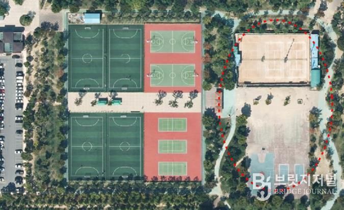 광양시, 중동근린공원 공사에 유착 비리 없다 - 공원과(2014년 중동근린공원 항공사진)