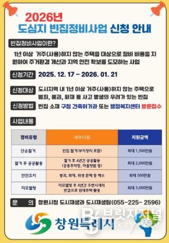 창원특례시, 2026년 도심지 빈집정비사업 대상자 모집