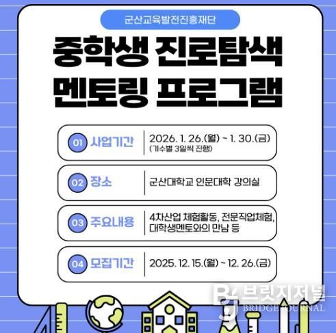 군산교육발전진흥재단, 겨울방학 맞아 중학생 진로 멘토링 운영