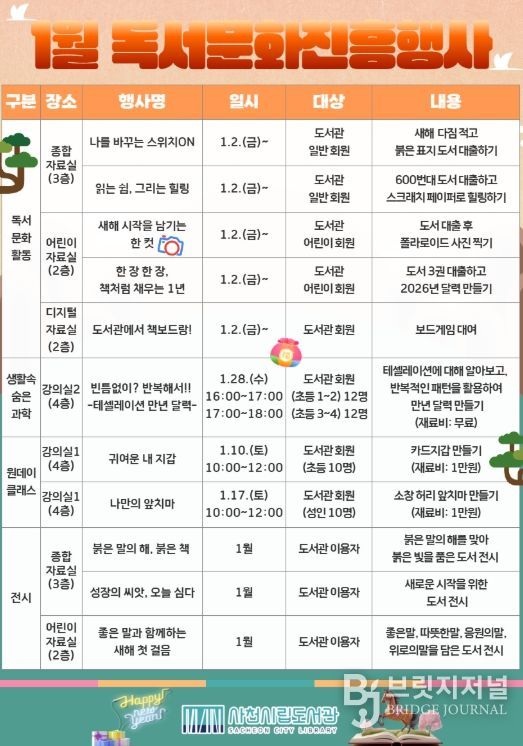 사천시립도서관, 2026년 1월 독서문화진흥행사