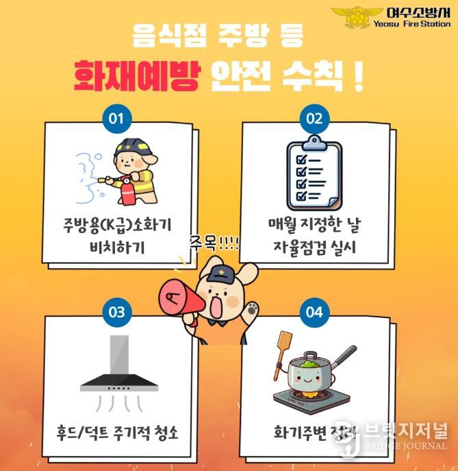 급 소화기 비치 등 주방화재 예방수칙 준수 당부