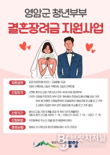 영암군 청년부부 결혼장려금 지원사업 포스터