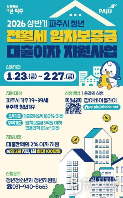 파주시, 2026년 상반기 청년 전월세 임차보증금 대출이자 지원