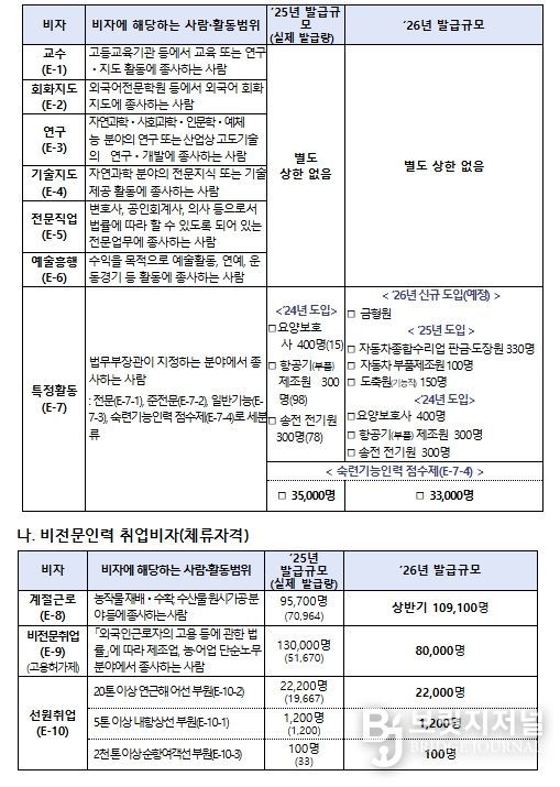 전문인력 취업비자(체류자격)