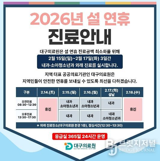 2월 15일~17일 3일간 내과·소아청소년과 외래진료 시행 및 응급실 운영 강화