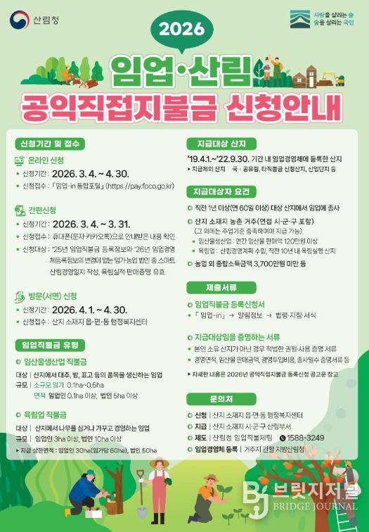 2026년 임업산림 공익직접지불금 신청 접수