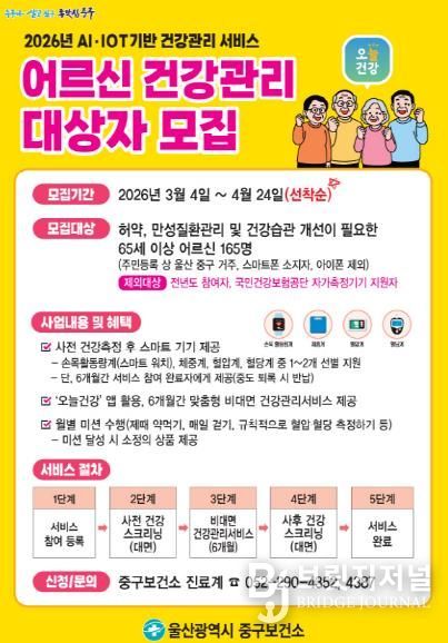 중구보건소, 인공지능(AI)·사물 인터넷(IoT) 활용 어르신 건강관리 지원