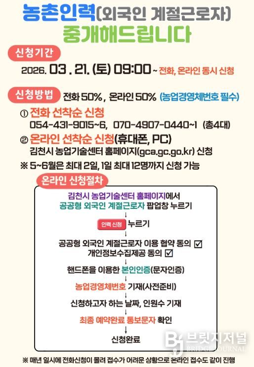 ‘공공형 외국인 계절근로자’ 전화 및 온라인 신청