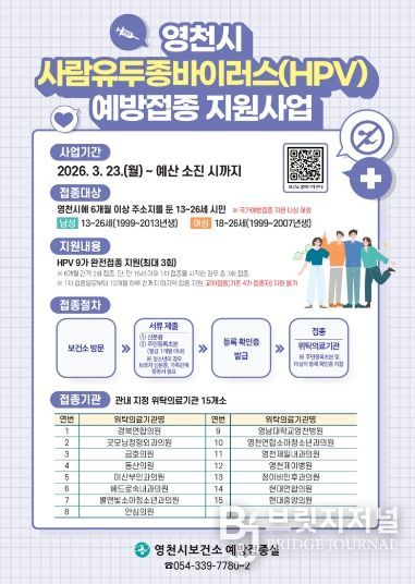 영천시 사람유두종바이러스 예방접종 지원사업 홍보 포스터