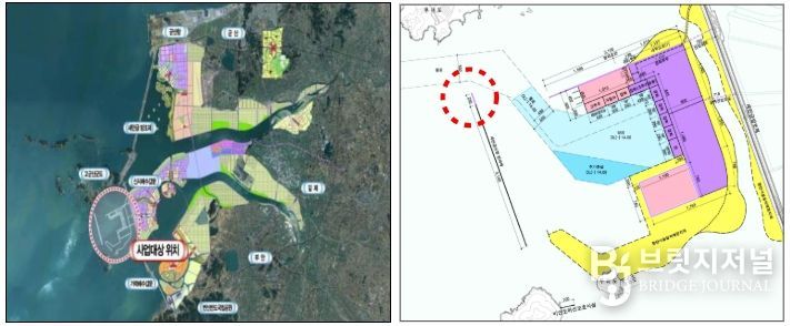 새만금항 신항 방파제 (연장) 축조공사 위치도 및 계획평면도