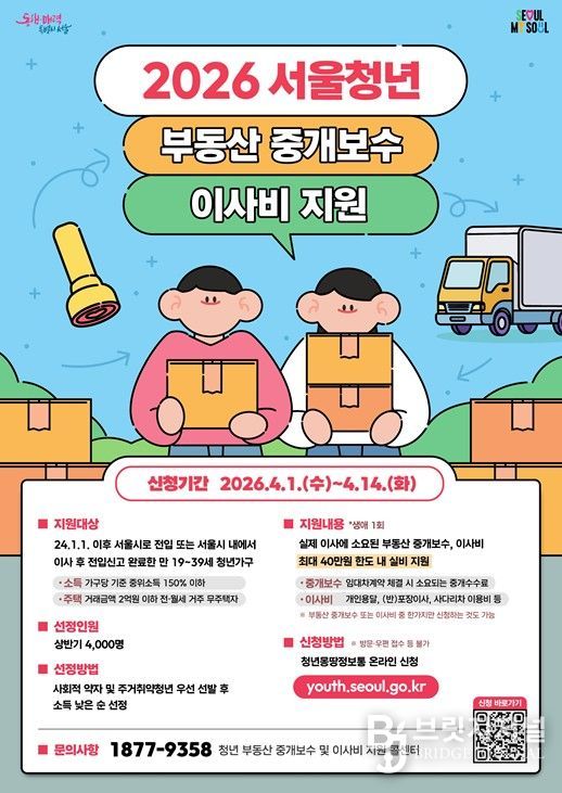 2026 서울청년 부동산 중개보수 및 이사비 지원사업 홍보 포스터
