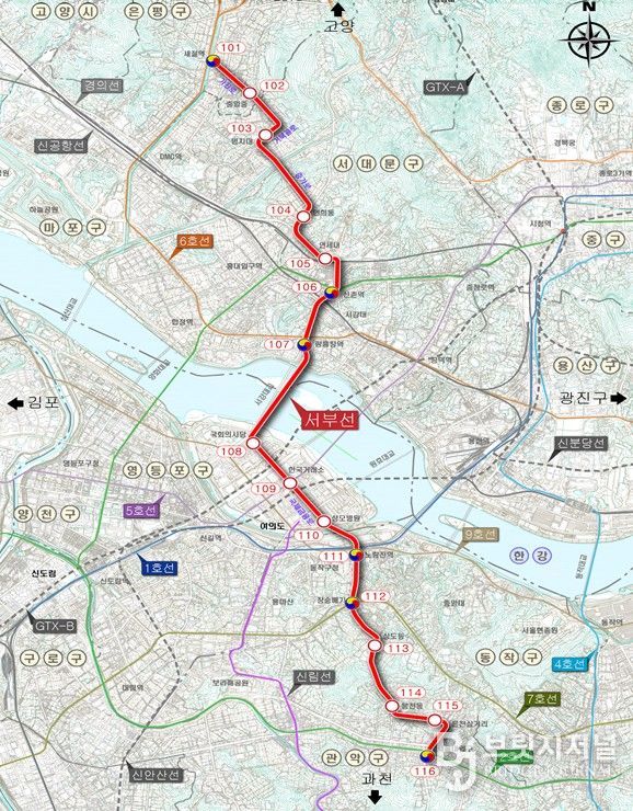 서부선 도시철도 노선도