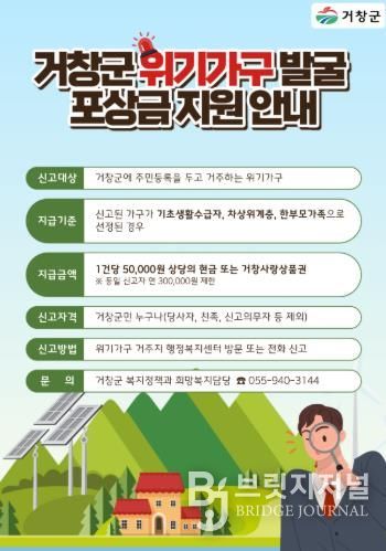 거창군, 위기가구 발굴 포상금 지원 제도 운영